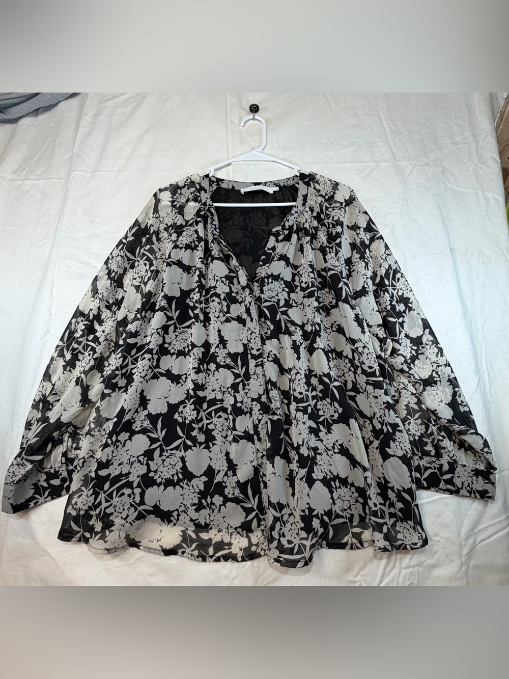 ASTR Black Blouse with White Floral Overlay
